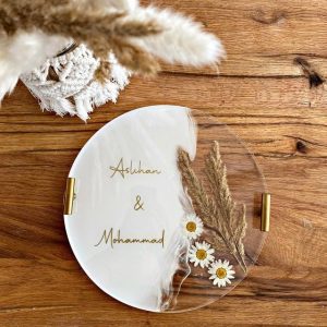 personalized floral resin wedding/nikkah ring platter